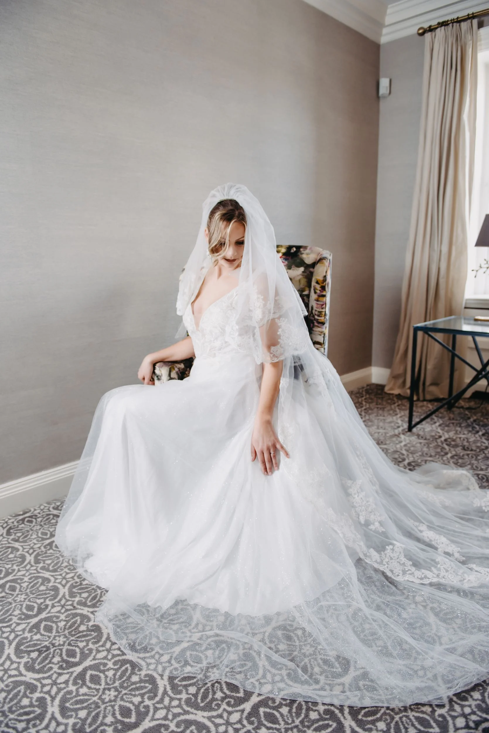 Reina  Deep V Corset Long-Sleeve Wedding Ball Gown - Amor